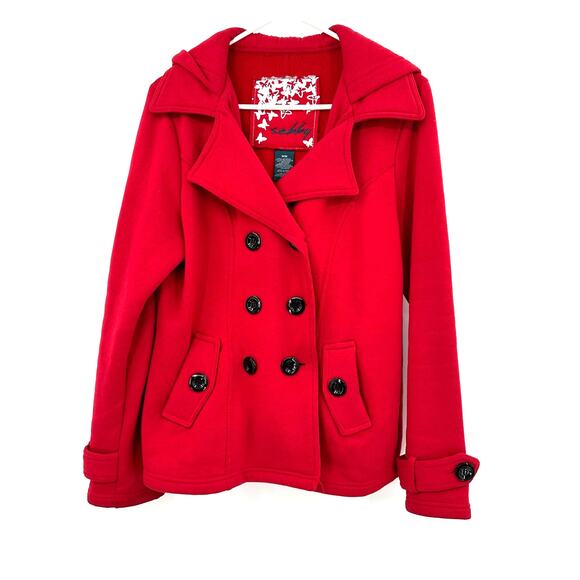 Sebby‎ Size Medium Coat Red Double Breasted Button Up Hooded Pockets Winter - Picture 1 of 4
